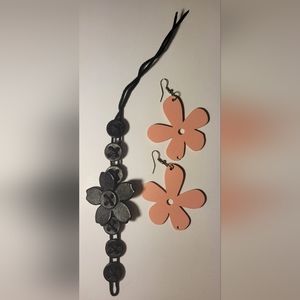 Leather/Wood Set - Earrings & Bracelet